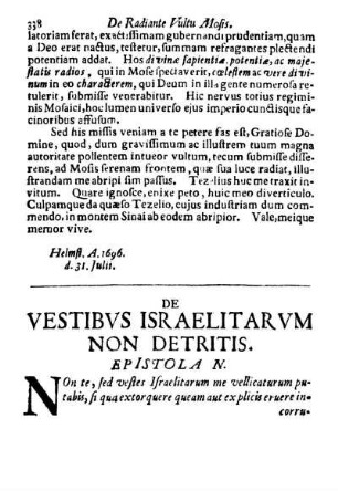 De Vestibus Israelitarum non detritis.