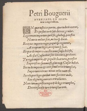 Petri Bouguerii Avreliani, Ad Ioannem Longovallium.