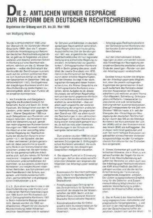 Die 2. amtlichen Wiener Gespräche zur Reform der deutschen Rechtschreibung : Ergebnisse der Sitzung vom 21. bis 23. Mai 1990