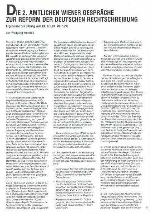 Die 2. amtlichen Wiener Gespräche zur Reform der deutschen Rechtschreibung : Ergebnisse der Sitzung vom 21. bis 23. Mai 1990