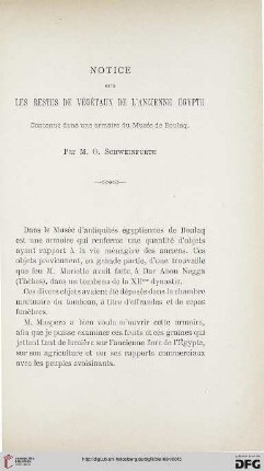 2.Ser. 5.1884: Notice sur les restes de végétaux de l'ancienne Égypte : contenus dans une armoire du Musée de Boulaq
