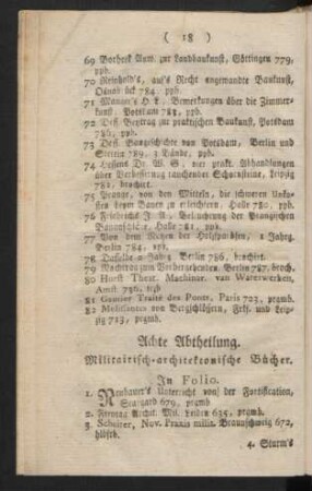 Achte Abtheilung. Militairisch-architektonische Bücher