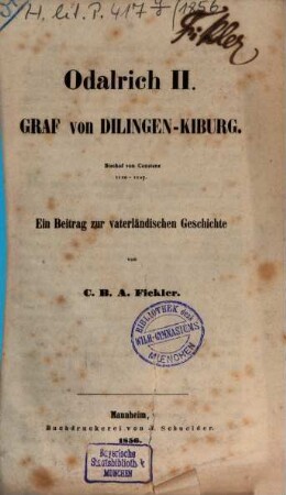 Programm des Grossherzoglichen Lyceums zu Mannheim. 1856, Beil.