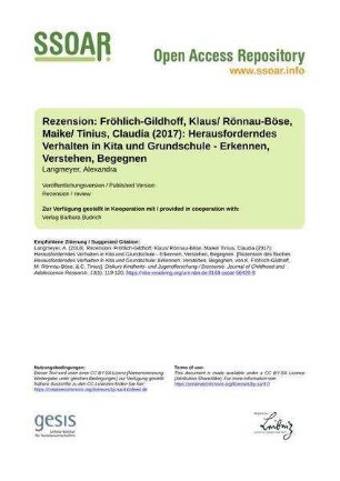 Rezension: Fröhlich-Gildhoff, Klaus/ Rönnau-Böse, Maike/ Tinius, Claudia (2017): Herausforderndes Verhalten in Kita und Grundschule - Erkennen, Verstehen, Begegnen