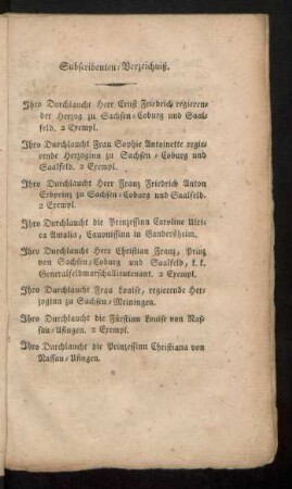 Subscribenten-Verzeichniß