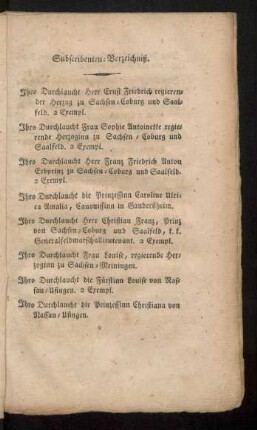 Subscribenten-Verzeichniß