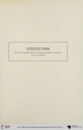 Verzeichnis der zur Versteigerung gelangenden Gemälde alter Meister (Nr. 1-131)