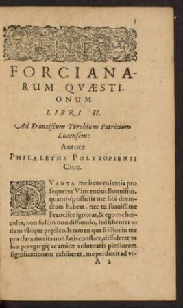 Forcianarum Quaestionum Lib. I.