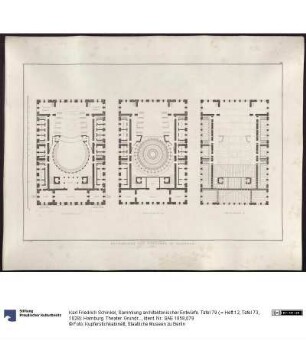 Sammlung architektonischer Entwürfe. Tafel 79 ( = Heft 12, Tafel 73, 1828): Hamburg. Theater. Grundrisse