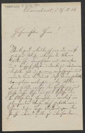 Brief an Friedrich Wilhelm Jähns : 27.12.1886