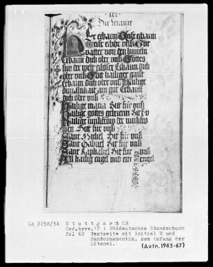 Deutsches Gebetbuch (Waldburg-Gebetbuch) — Initialen H, Folio 62recto