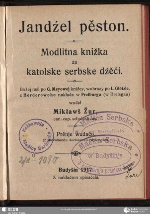 Jandźel pěston : Modlitna knižka za katolske serbske dźěći