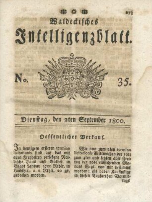 No. 35, Dienstag, den 2ten September 1800