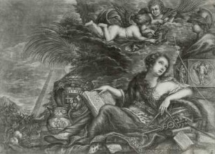 Allegorie der Wissenschaften : Quiter, Herman Hendrik de I: Allegorie auf die Wissenschaft. Schwarzkunst; 435 x 505 mm. Dresden: Kupferstich-Kabinett A 135718 in A 170 e