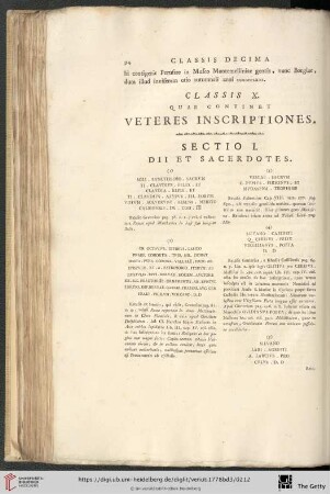 Classis X, quae continet Veteres Inscriptiones