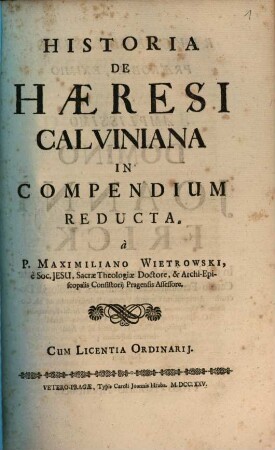 Historia De Haeresi Calviniana : In Compendium Reducta