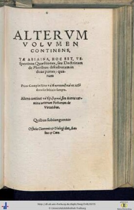 Alterum volumen continens…