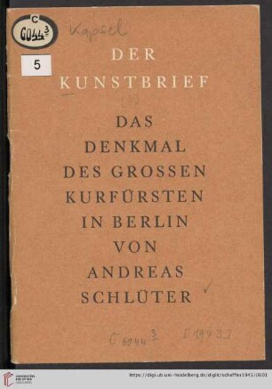 [Band 5]: Der Kunstbrief: Das Denkmal des Großen Kurfürsten in Berlin von Andreas Schlüter