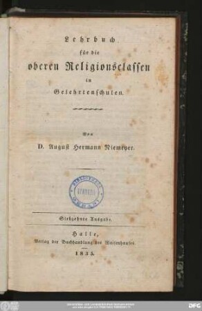 Lehrbuch für die oberen Religionsclassen in Gelehrtenschulen