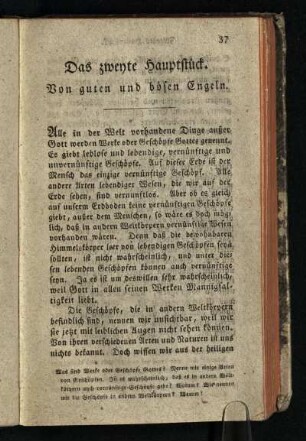 Das zweyte Hauptstueck: Von guten und boesen Engeln