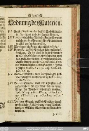 Ordnung der Materien.