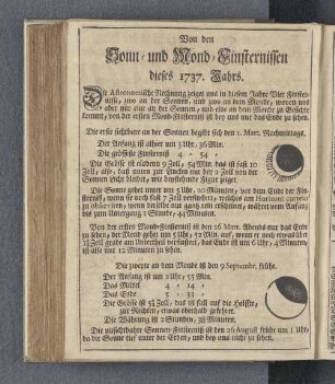 Von den Sonn- und Mond-Finsternissen dieses 1737. Jahrs.