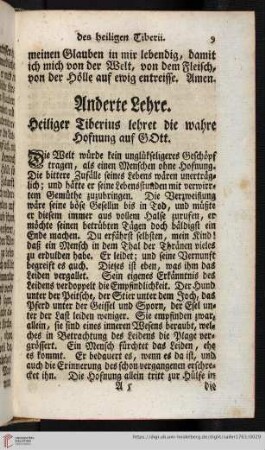 Anderte Lehre. Heiliger Tiberius lehret die wahre Hoffnung auf Gott