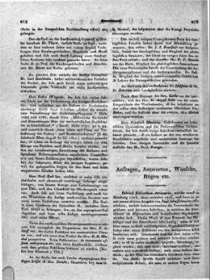 Anfragen, Antworten, Wünsche, Rügen etc.