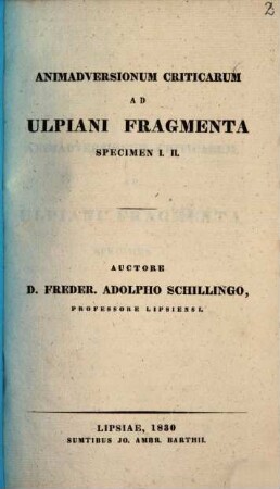 Animadversionum criticarum ad Ulpiani Fragmenta