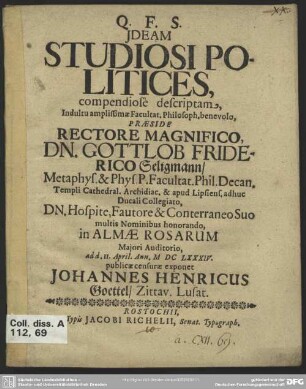 Ideam studiosi politices compendiose descriptam
