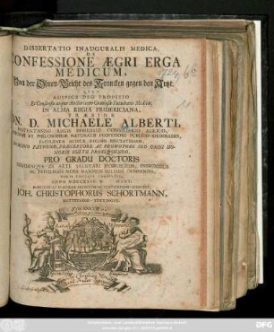 Dissertatio Inauguralis Medica, De Confessione Aegri Erga Medicum