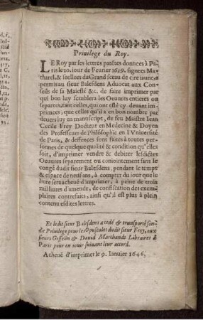 Privilege du Roy.
