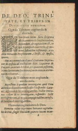 De Deo, Trinitate, Et Tribus In Divinitate Personis.