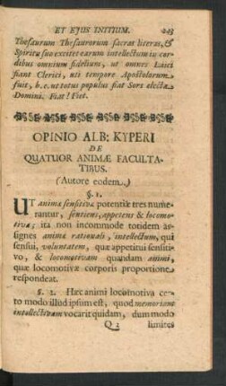 Opinio Alb: Kyperi De Quatuor Animae Facultatibus.