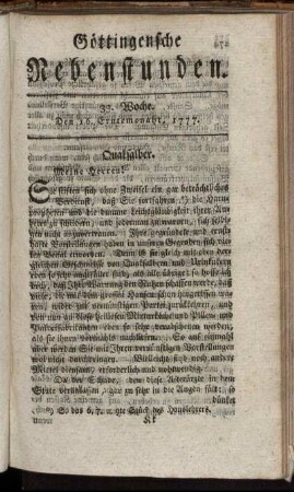 33. Woche. Den 16. Erntemonaht, 1777