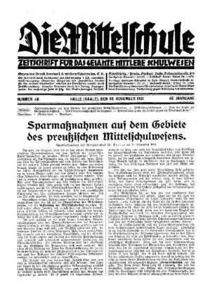 Sparmaßnahmen auf dem Gebiete des preußischen Mittelschulwesens
