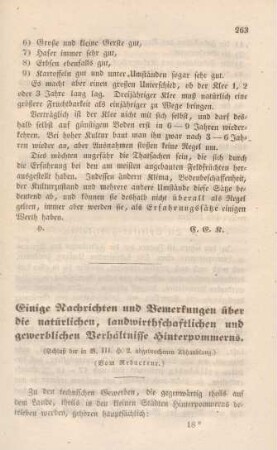 Einige Nachrichten und Bemerkungen über die natürlichen, landwirthschaftlichen und gewerblichen Verhältnisse Hinterpommerns. (Schluß der in B. III. H. 2. abgebrochenen Abhandlung.)