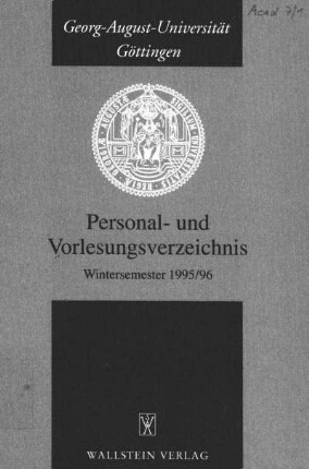 WS 1995/96: Personal- und Vorlesungsverzeichnis ...