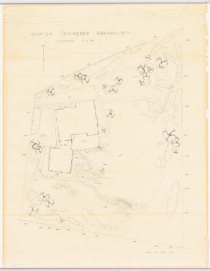 Garten Leinweber, Ebenhausen: Lageplan mit Gartenplan 1:100