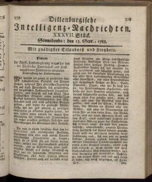 XXXVII. Stück. Sonnabends : den 13. Sept., 1788.