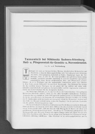 Tannenfeld bei Nöbfenitz Sachsen-Altenburg. Heil u. Pflegeanstalt für Gemüts- u. Nervenkranke