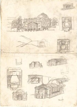 Hildebrand, Adolf von; Stuttgart; Theaterbau - Grundrisse, Ansichten, Perspektiven, Details