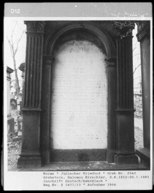 Grabstein von Salomon Hirschler (gestorben 1881.01.20)