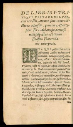 De Libris Utriusque Testamenti, Partim reiectis, aut non sine contradictione admißis, partim Apocryphis ...