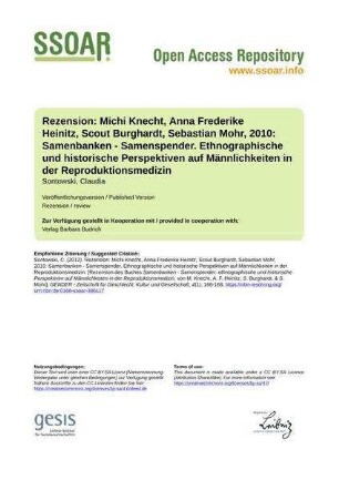 Rezension: Michi Knecht, Anna Frederike Heinitz, Scout Burghardt, Sebastian Mohr, 2010: Samenbanken - Samenspender. Ethnographische und historische Perspektiven auf Männlichkeiten in der Reproduktionsmedizin