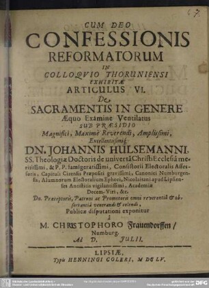 Confessionis Reformatorum in colloquio Thoruniensi exhibitae articulus 6 de sacramentis in genere