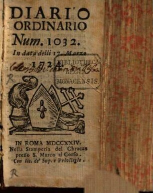 Diario ordinario, 1724, März - Dez. = 1032/1149