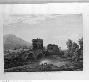 Raccolta delle vedute pittoresche di Roma e de suoi contorni ... volume 1. Parte 1., Tafel 1 (N. 9): Veduta del Ponte Lucano per la strada di Tivoli