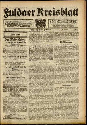 Erste Ausgabe vom Samstag, den 09. Februar 1918.