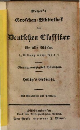 Hölty's Gedichte : Mit Biographie und Portrait